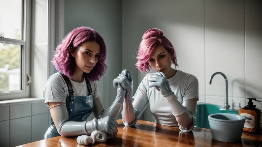 Mano cepillando con cuidado una melena rosa decolorada después del tratamiento hidratante